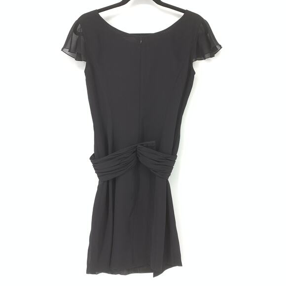 Due Per Due Dress Veste Women's Size 4 Flutter Short Sleeve Mini Black Belted - Picture 2 of 6